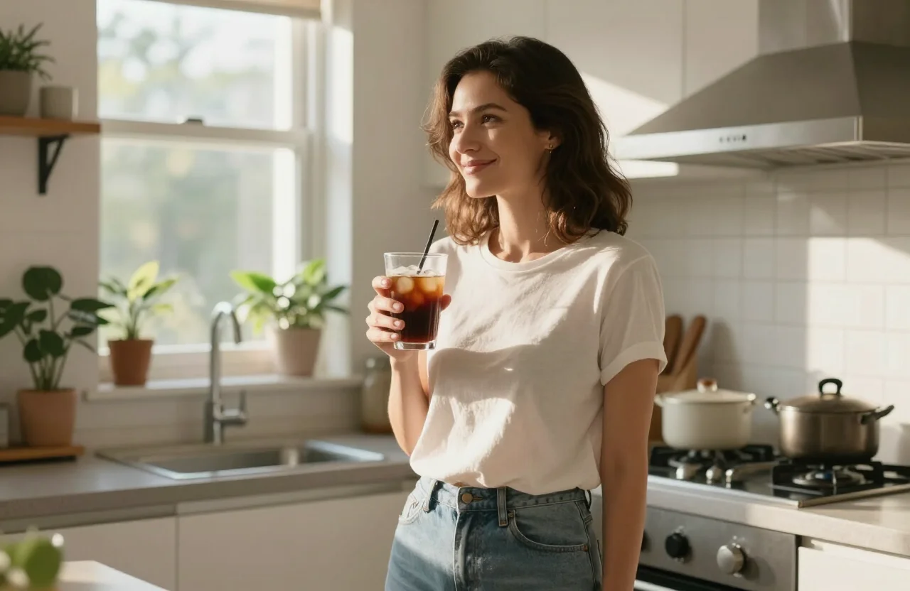 Person enjoying a morning coffee